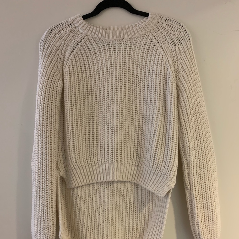 H&M High Low Knit Sweater in Ecru
